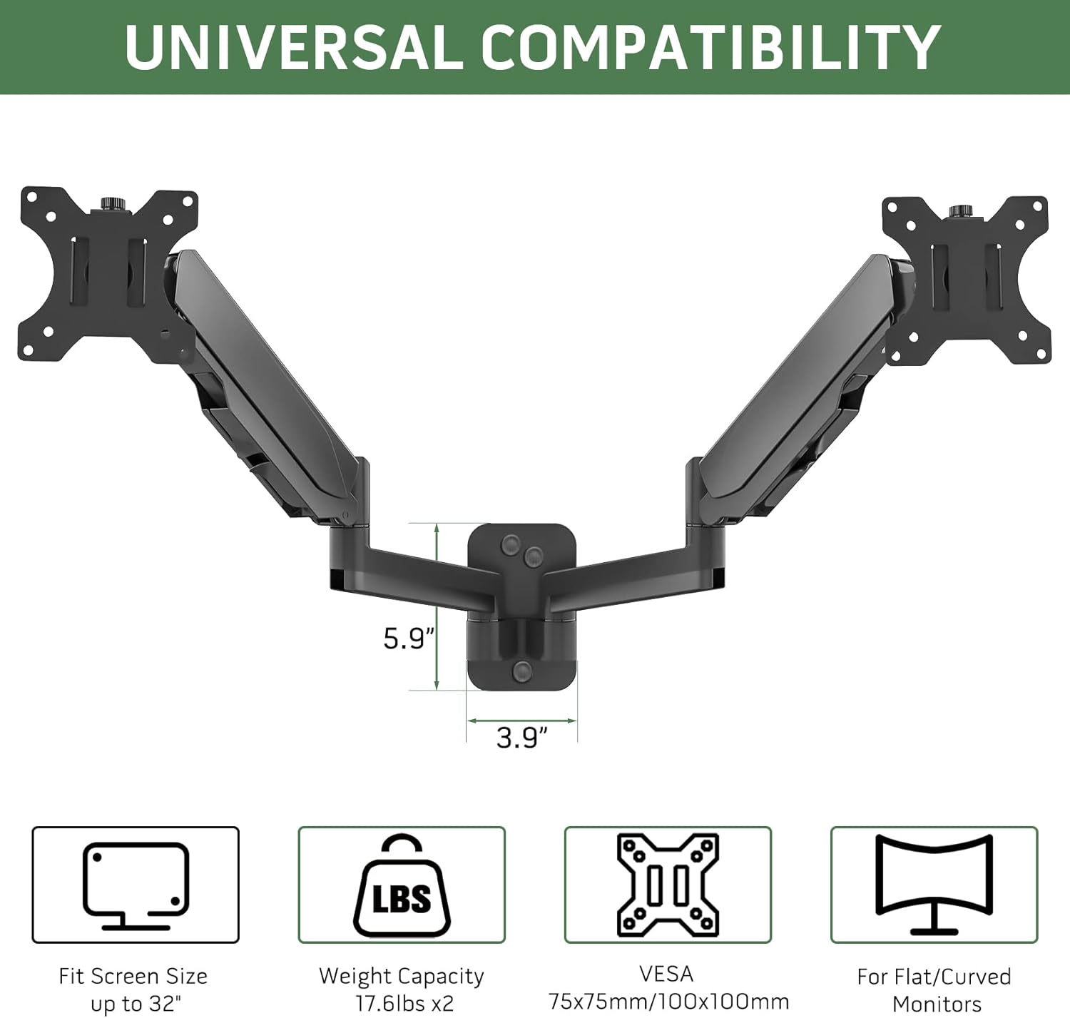 Dual Monitor Wall Mount for Two 17-32 Inch Screens, Height Adjustable K81622