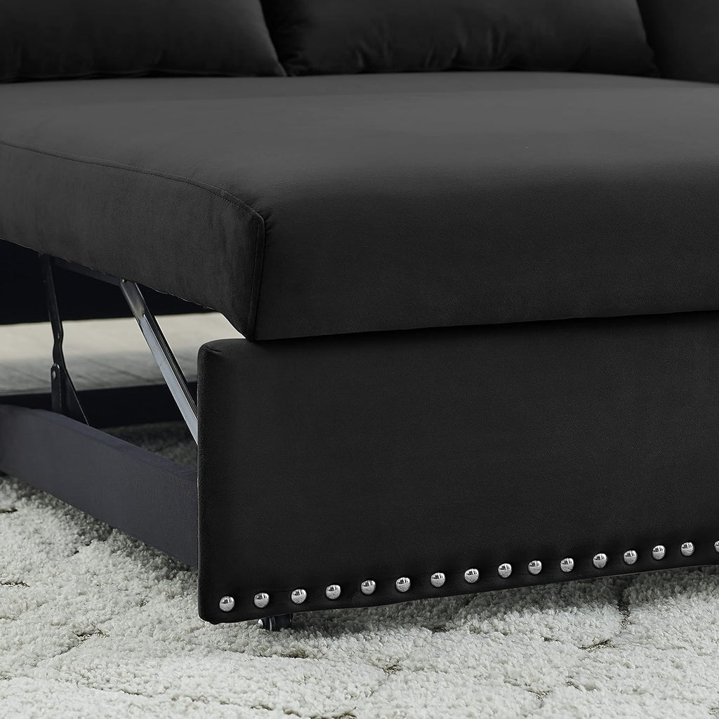 Convertible 3-in-1 Velvet Loveseat Sleeper Sofa with Pull Out Bed G60784