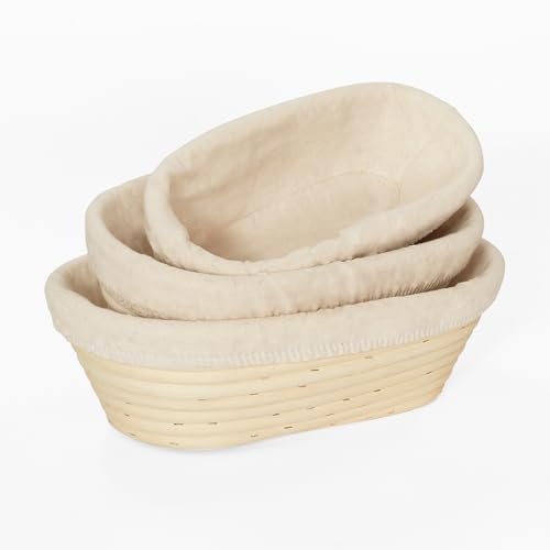 Bread Proofing Baskets Set of 3, Banneton Dough Proofing Bowls with Liners for Sourdough Baking O87634