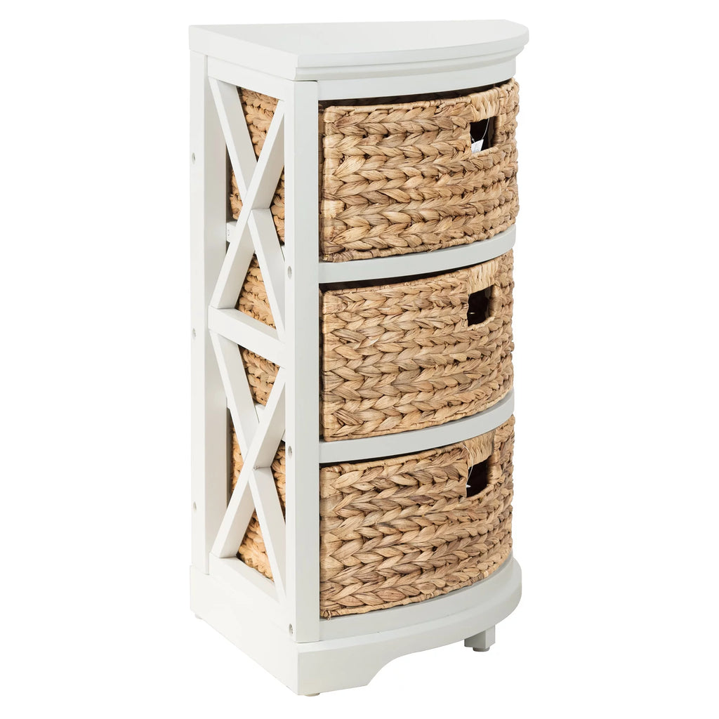 3 Tier Corner Storage Cabinet with 3 Wicker Baskets, White N35008