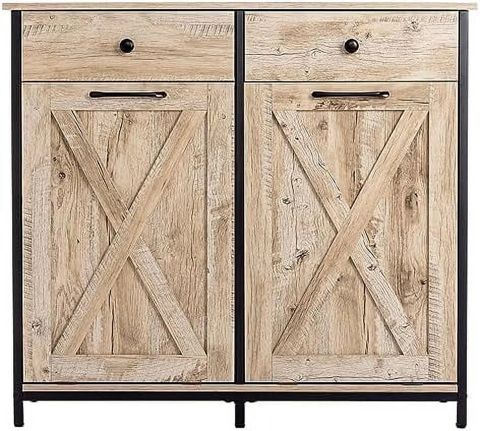 Double Barn Door Trash Cabinet with Hideaway Drawer G9317