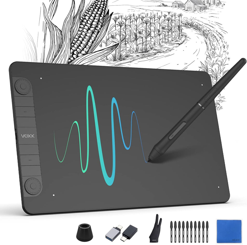 VEIKK VK1060PRO V2 Drawing Tablet, 10 x 6 Inch Graphics Pen Tablet with 8 Shortcut Keys, 8192 Levels Battery Free Supports Tilt Function, Work for Digital Art Drawing, Designing