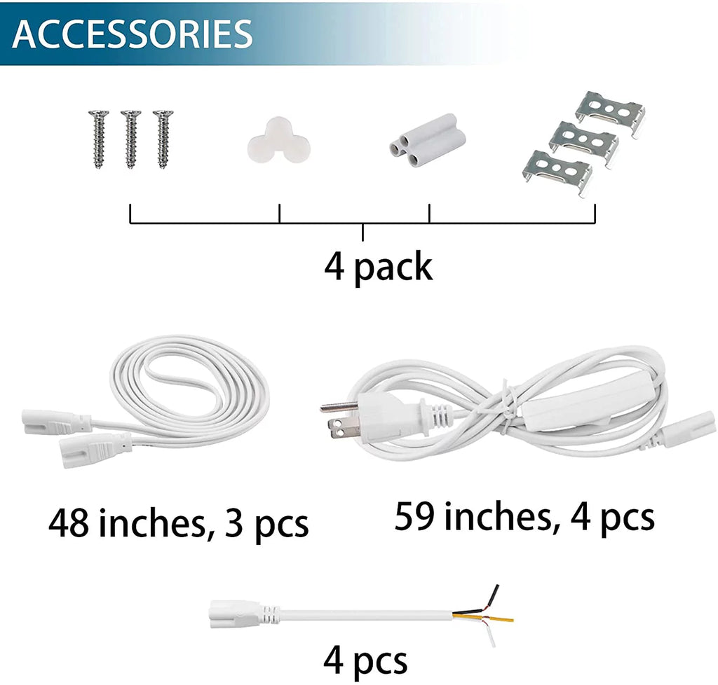 8FT LED Shop Light, 72W 9000LM 5000K, Linkable Tube Lights with Plug, 4 Packs V42093