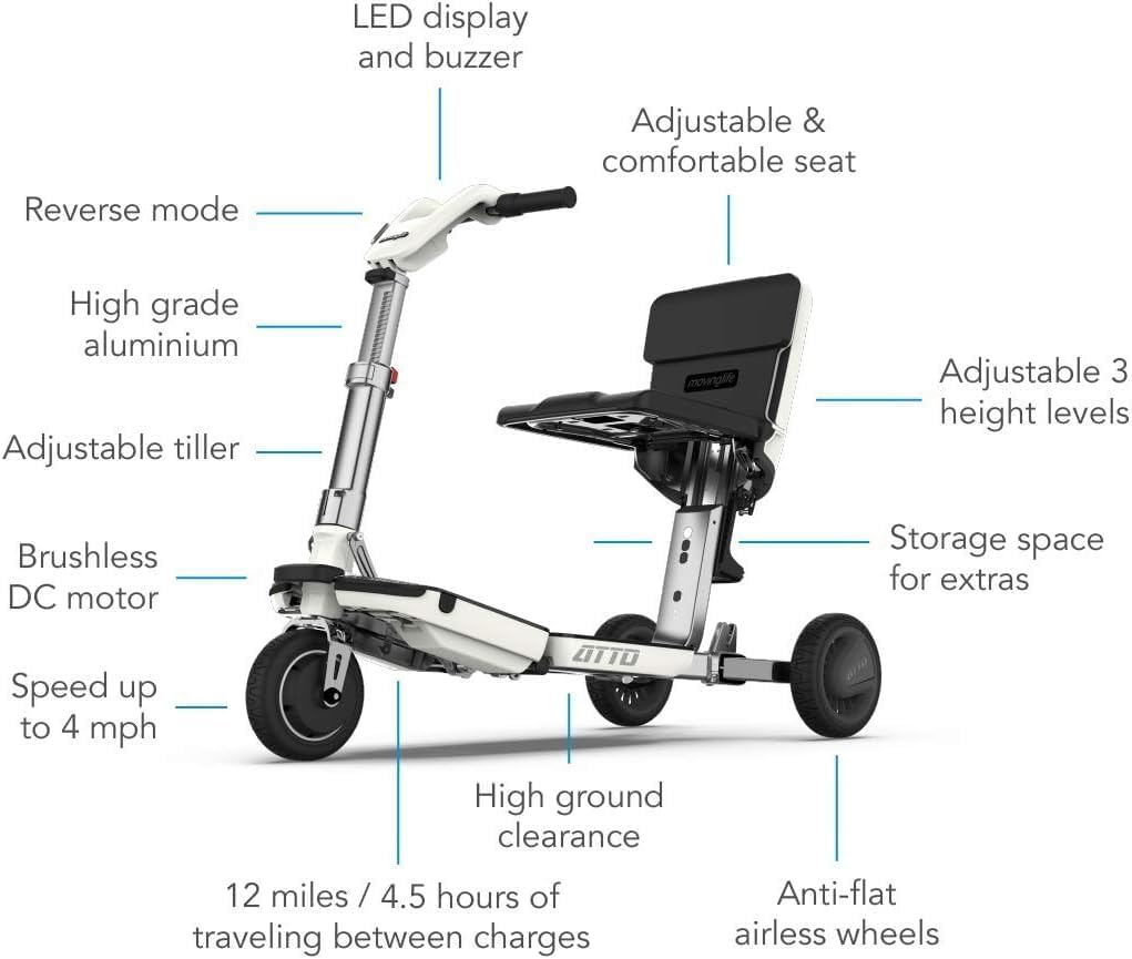 Folding Mobility Scooter with Extended Range Battery, White Z9892