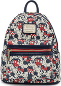 Loungefly Disney Mickey Minnie Mouse Mini Backpack Handbag AOP Red Navy