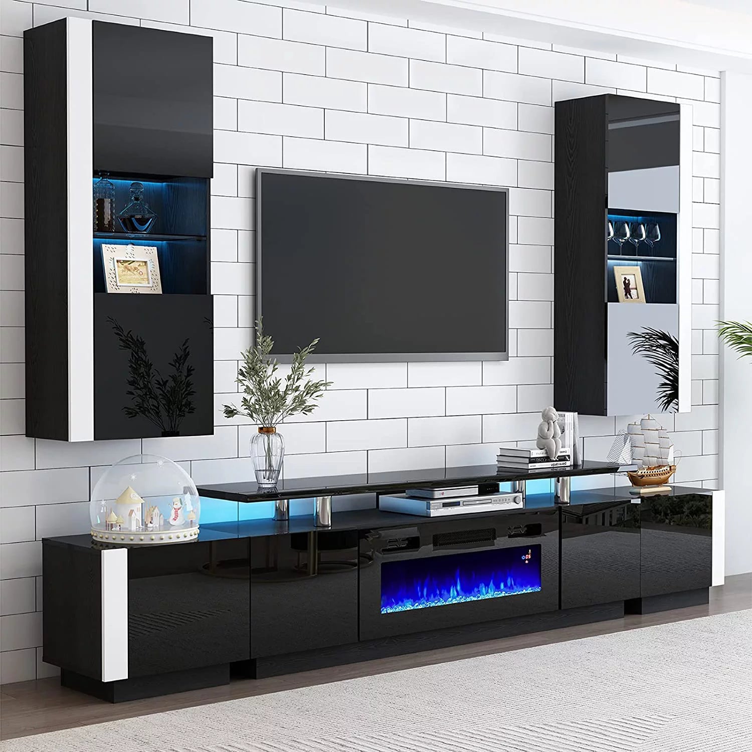 Fireplace TV Stand with 36" Fireplace, 70" Modern Entertainment Center, Fits TVs Up to 80", Black D341727
