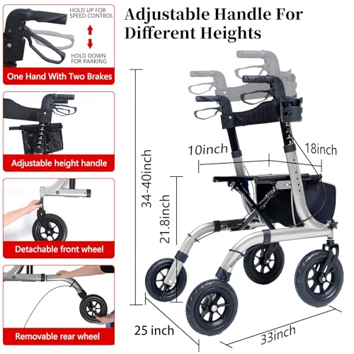 Lightweight Foldable Rollator Walker with Seat for Seniors S49431
