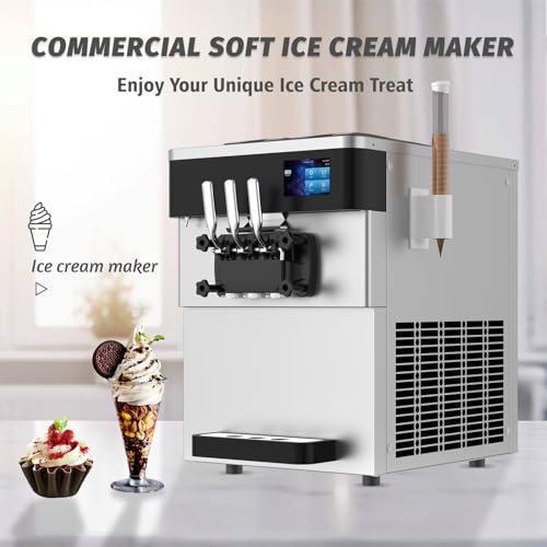 Soft Serve Ice Cream Machine 3 Flavors with Pre-Cooling and Auto Clean R8699