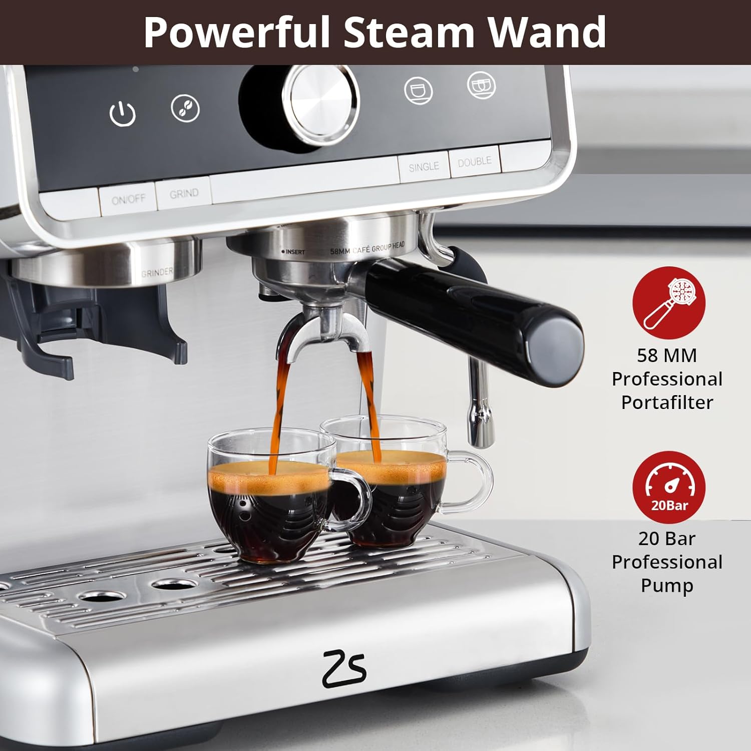 Espresso Machine with Milk Frother, 20 Bar Pressure P346996