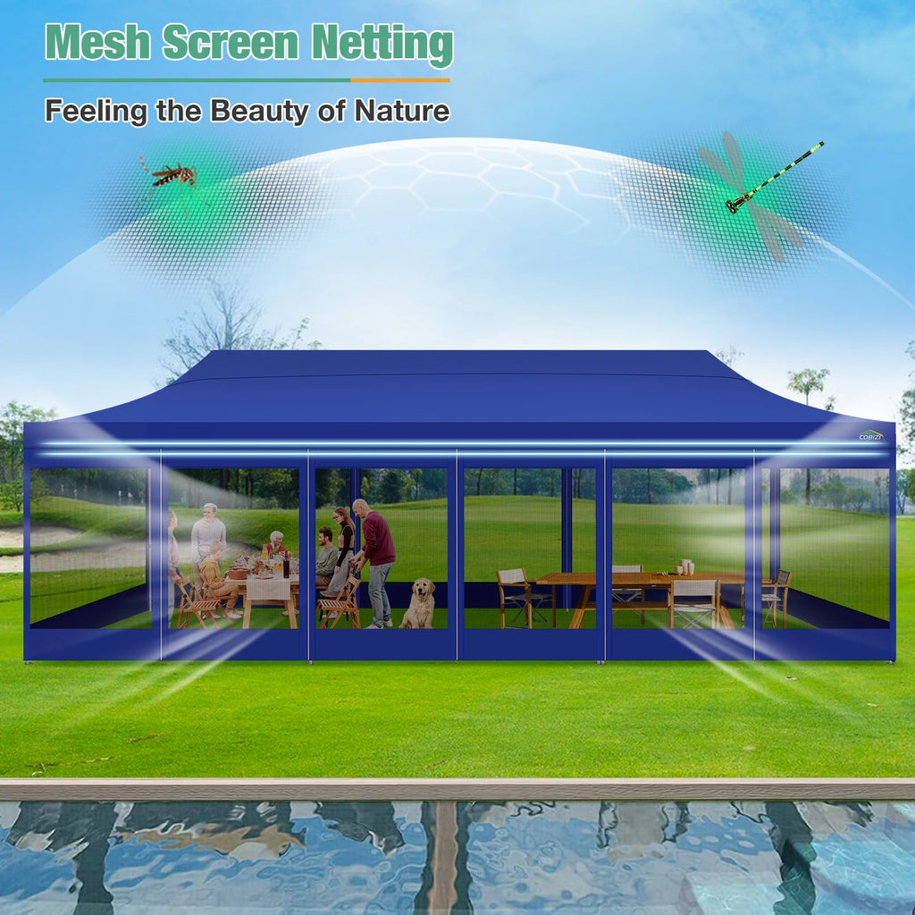 10x30 Pop Up Canopy Tent with Netting and Sidewalls, Waterproof, Outdoor Party Shelter H534