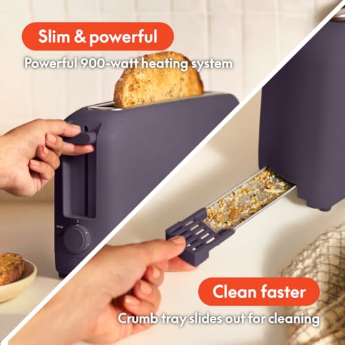 2 Slice Slim Toaster with 6 Shade Settings, Long Slot, Removable Crumb Tray R654