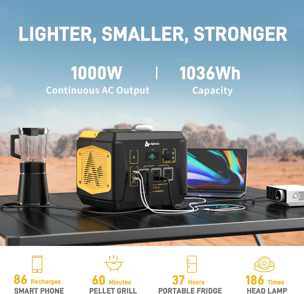 Portable Power Station 1000W Solar Generator 1036.8Wh with 3 AC Outlets P1016