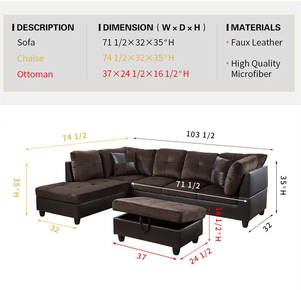 Sectional Sofa with Storage Ottoman I810