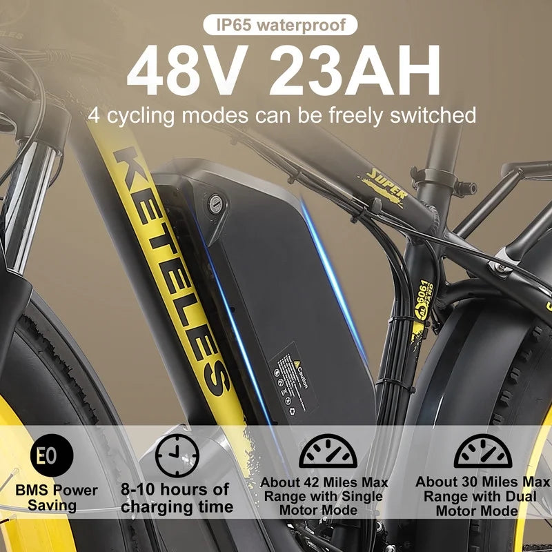 Electric Bike for Adults 2000W 48V 23AH Removable Battery 26" Fat Tire H9648