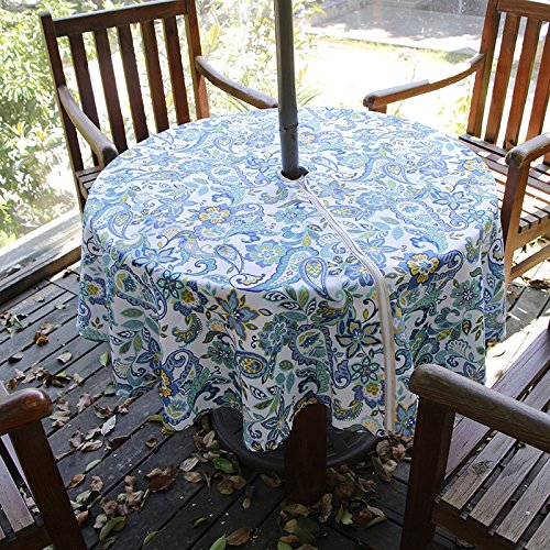 Outdoor Tablecloth with Umbrella Hole, Waterproof Fitted Cover for Picnic Patio Garden Z463