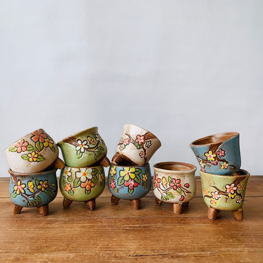 Ceramic Plant Pots with Legs for Succulents, 3-Piece Set L241