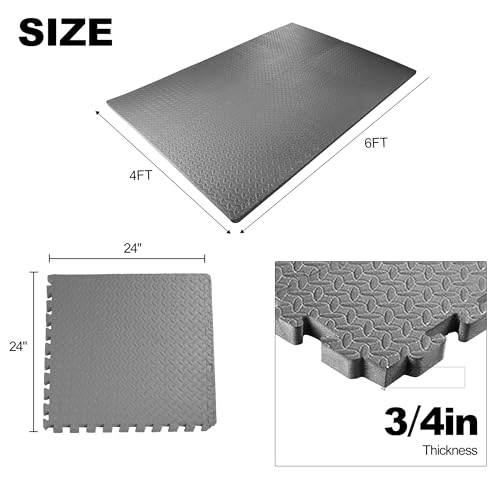 Interlocking Foam Gym Flooring Mat, 1 Inch Thick, 6 Tiles, Black C4472