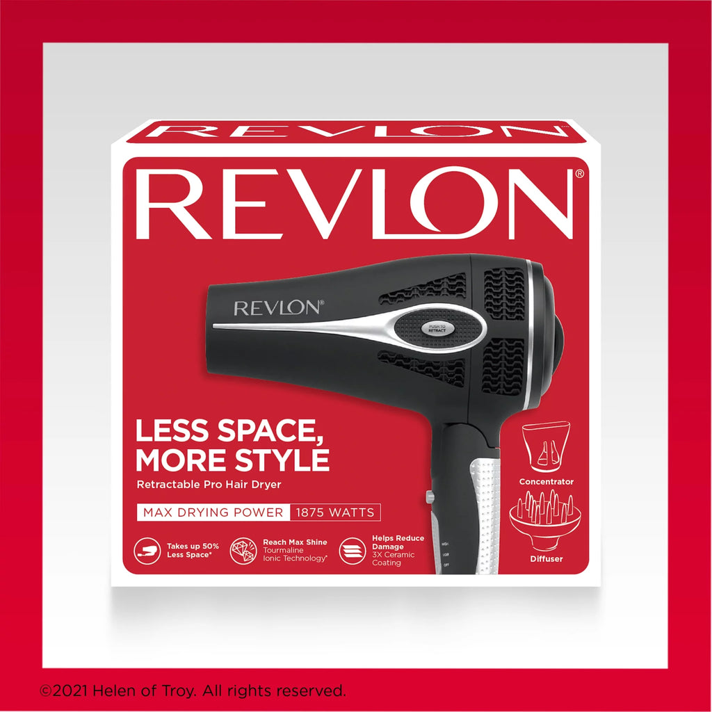 Ceramic Hair Dryer with Retractable Cord, Black C6788
