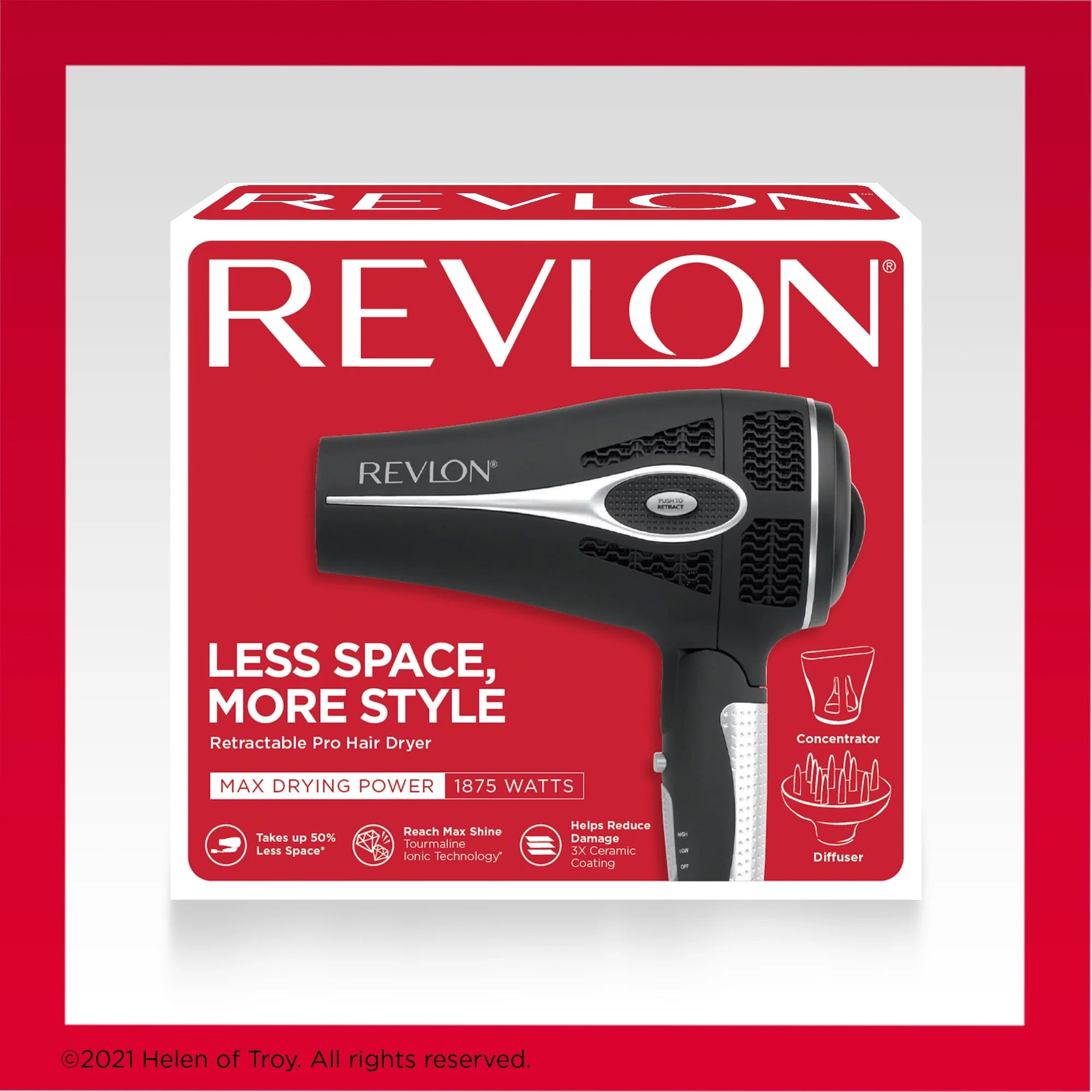 Ceramic Hair Dryer with Retractable Cord, Black C6788