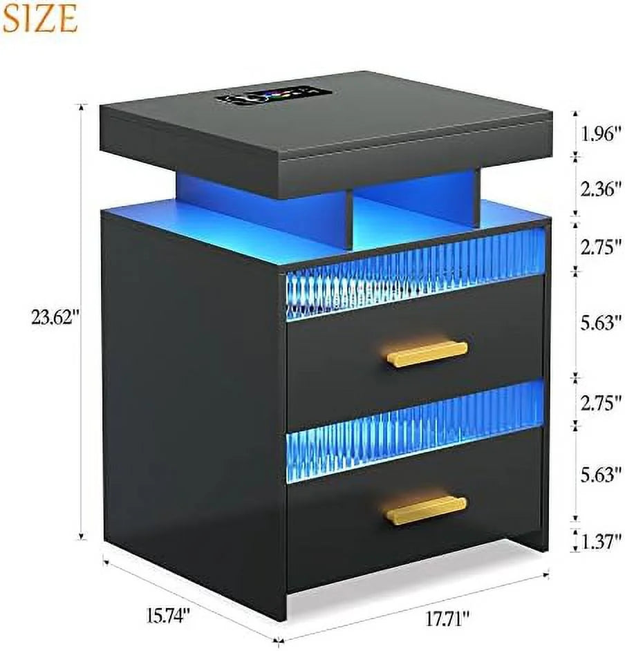 Nightstands Set of 2 with Charging Station and LED Lights I82647