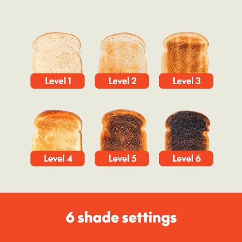 2 Slice Slim Toaster with 6 Shade Settings, Long Slot, Removable Crumb Tray R654