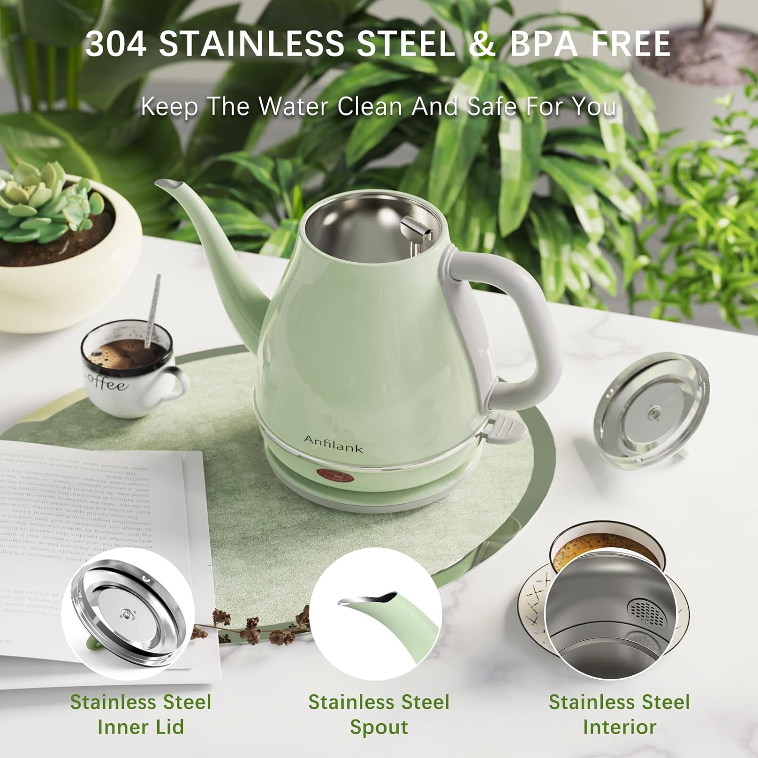 Gooseneck Electric Kettle, 1L Stainless Steel, Auto Shut-Off U23807
