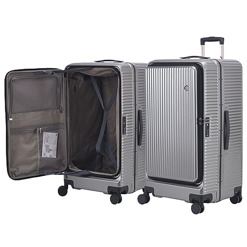 Checked Luggage with Side Opening Zipper, Lightweight Hardshell Suitcase, White H83424