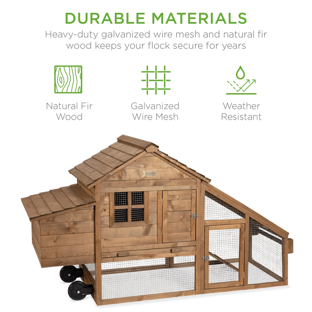 Mobile Fir Wood Chicken Coop Tractor Hen House with Wheels J1446