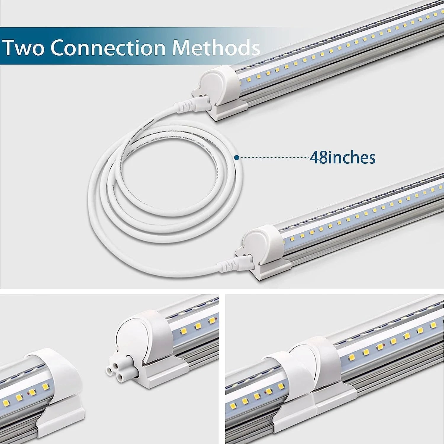 8FT LED Shop Light, 72W 9000LM 5000K, Linkable Tube Lights with Plug, 4 Packs V42093