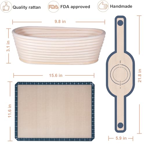 Bread Proofing Basket Set, 10 Inch Oval Rattan, Sourdough Baking Supplies V16421