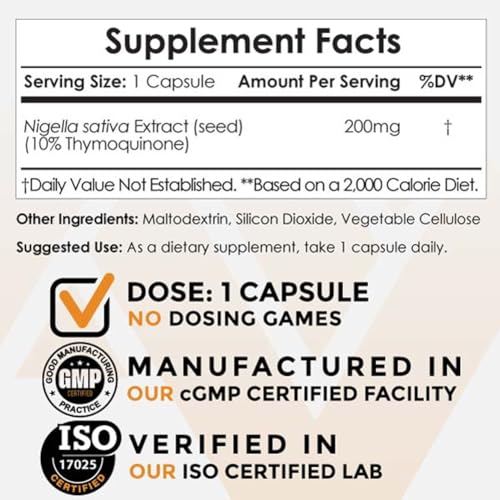 Nigella Sativa Extract Capsules 200mg, 120 Count D36311