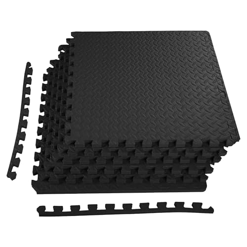 Interlocking Foam Gym Flooring Mat, 1 Inch Thick, 6 Tiles, Black C4472