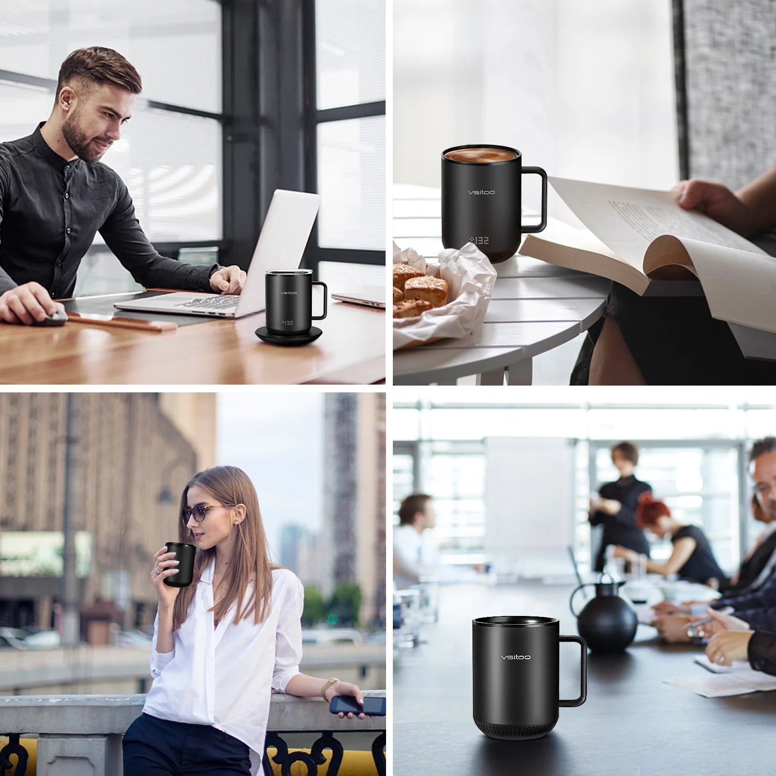 Temperature Control Smart Mug with Lid, Self Heating Coffee Mug 10 oz, LED Display O828231