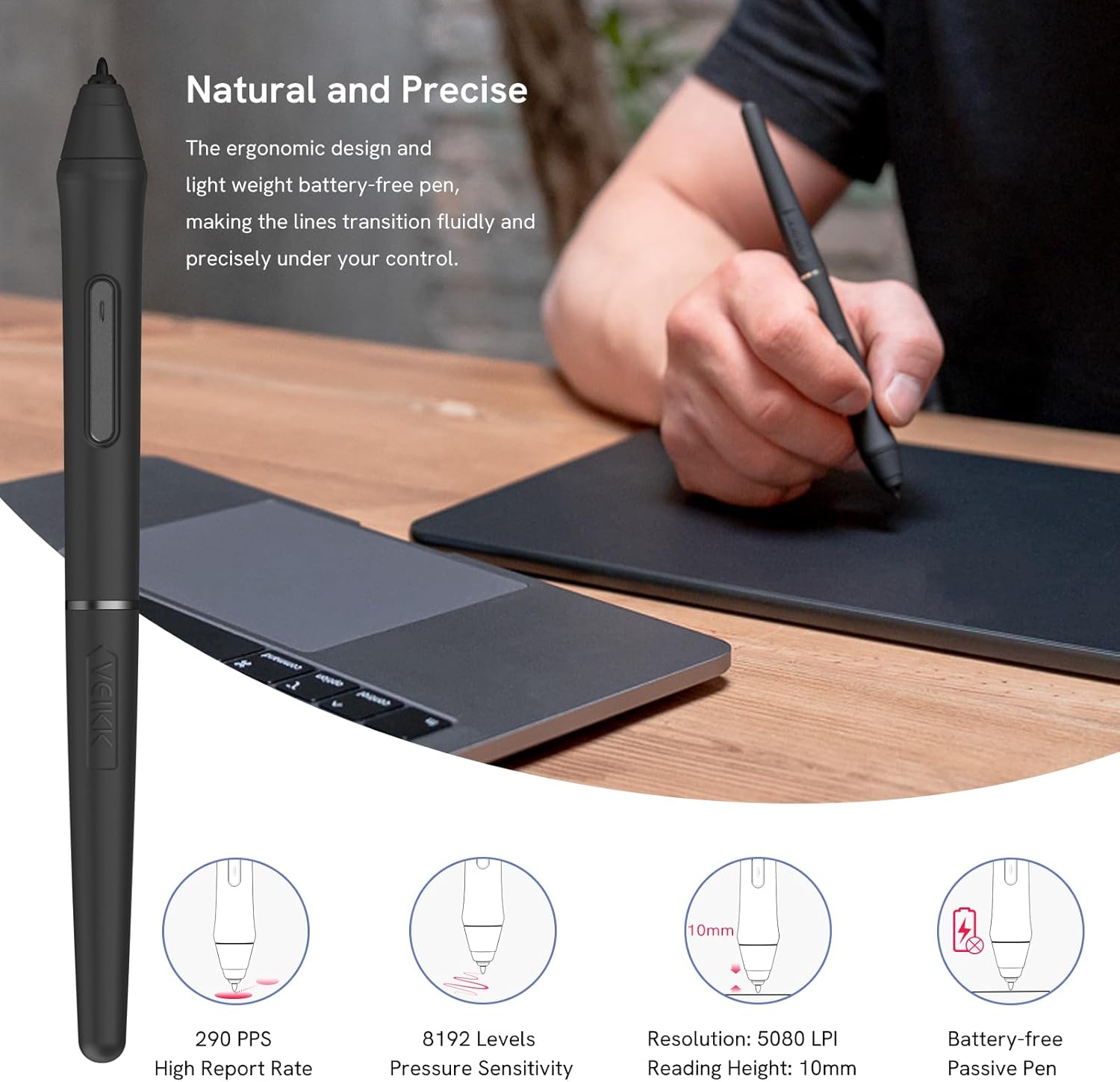 10 x 6 Inch Graphics Drawing Tablet with 8 Shortcut Keys, 8192 Levels Tilt Support M70694