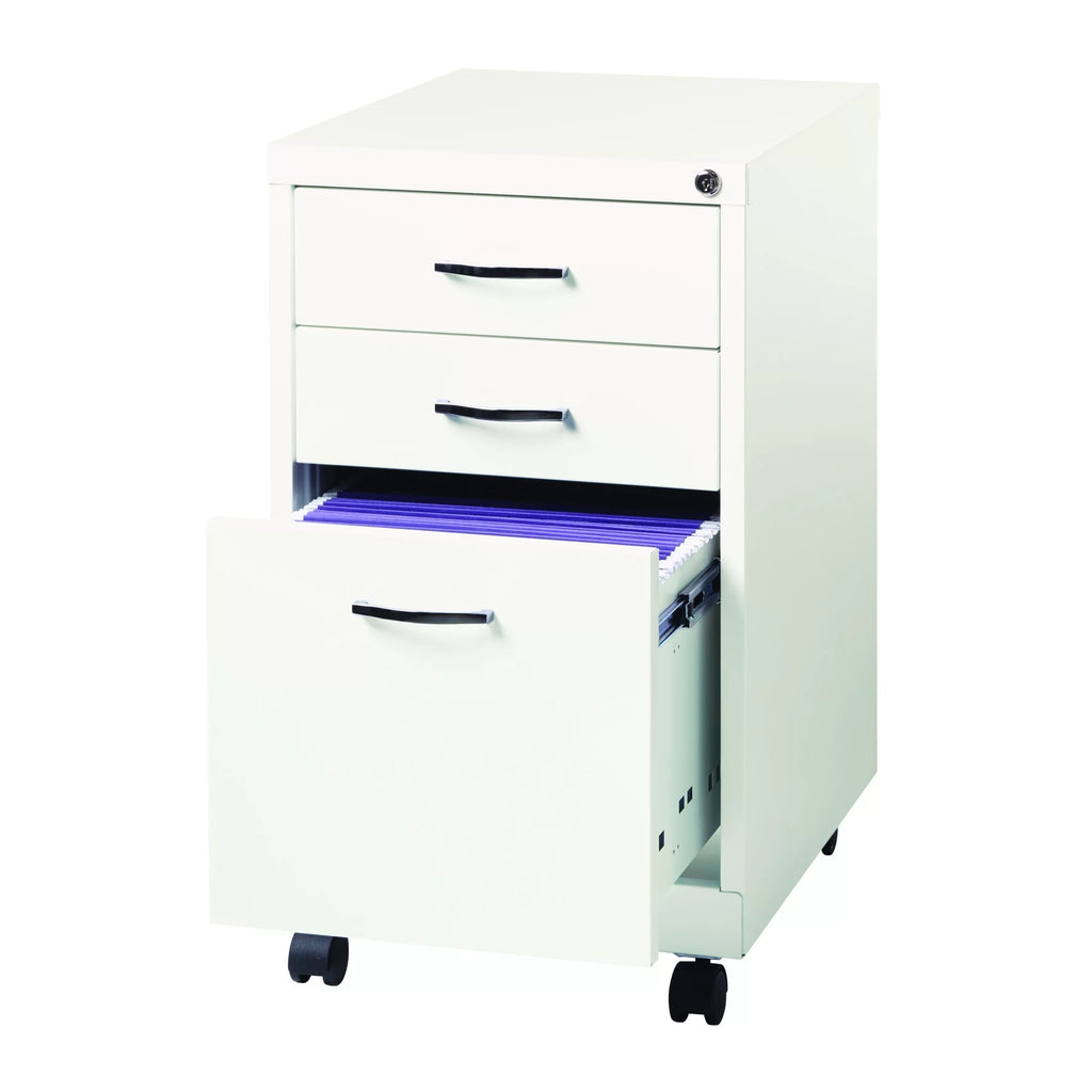 Porch & Den Office Dimensions 19" 3-Drawer Home Office Mobile Pedestal File Cabinet, White