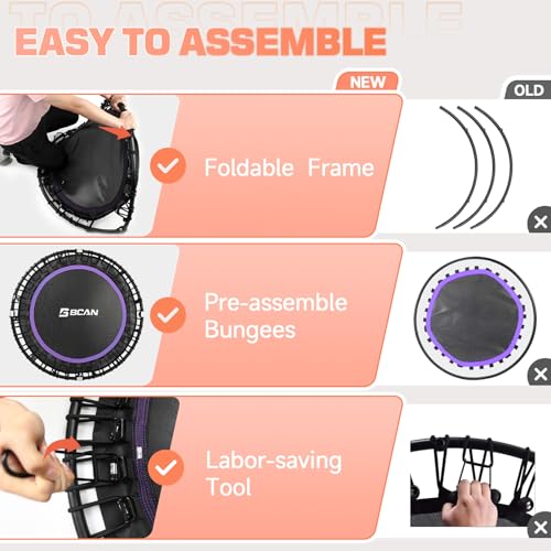 Foldable Mini Trampoline for Adults, 40/48 Inch Indoor Exercise Rebounder N9596