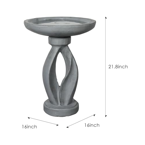 Wood-Look Concrete Bird Bath with Decorative Faux Bird Z69841