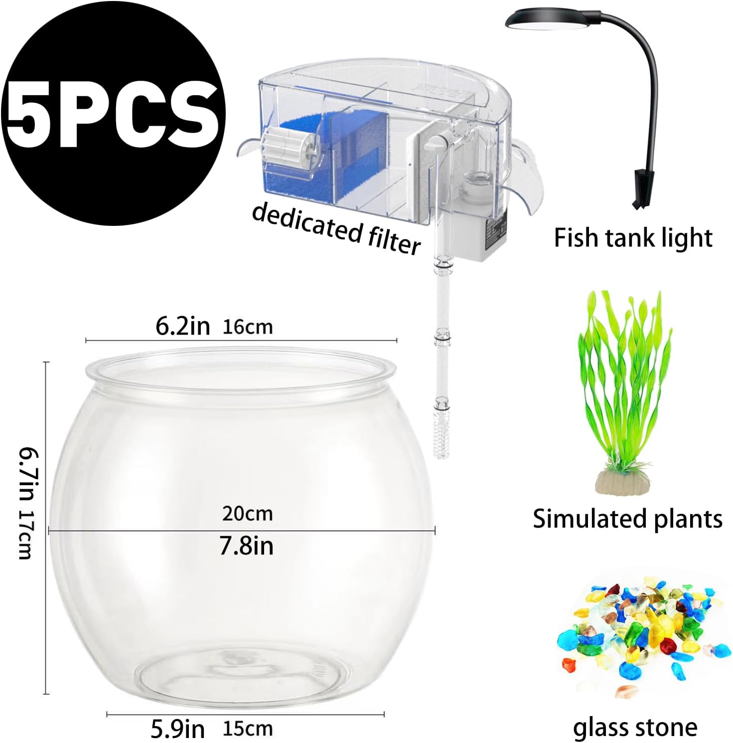 1 Gallon Small Fish Tank with Filter and Light J77063