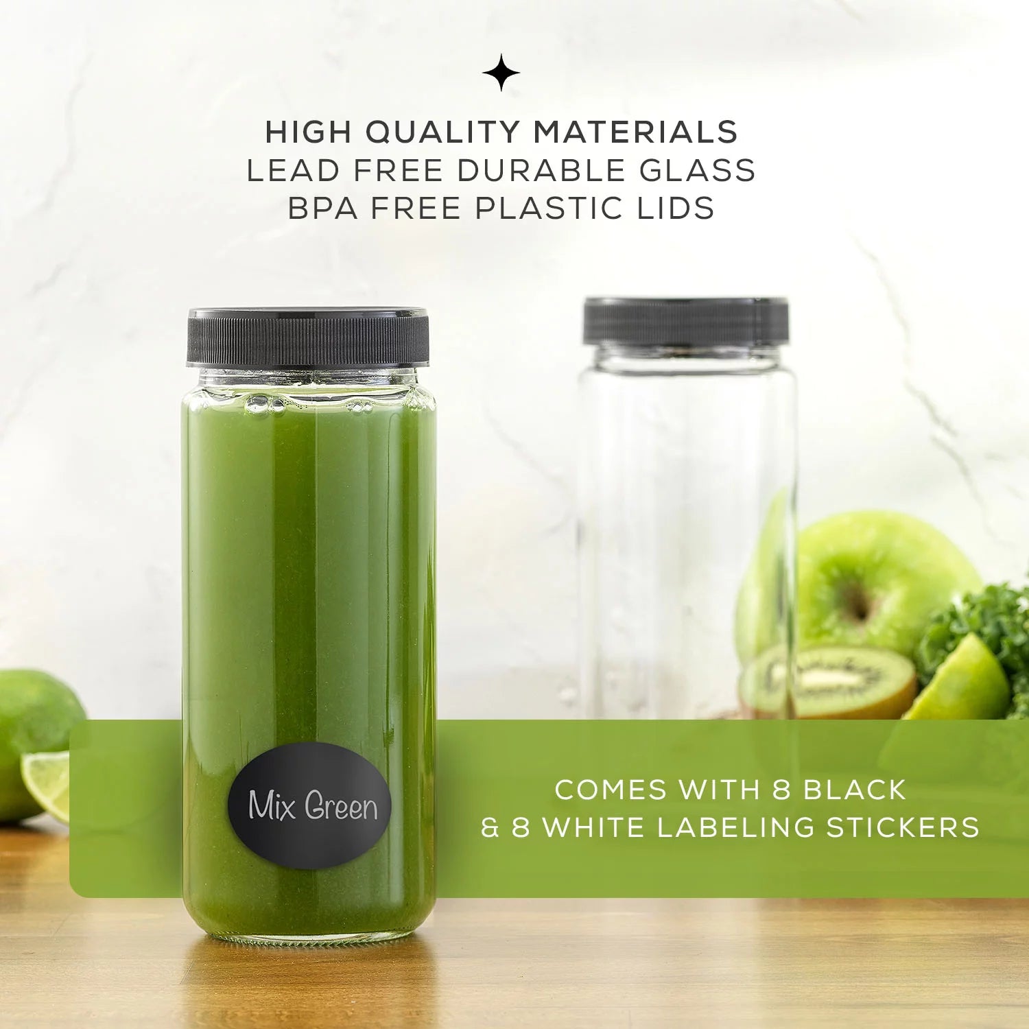 Glass Juice Bottles with Leakproof Lids, Set of 8 G499