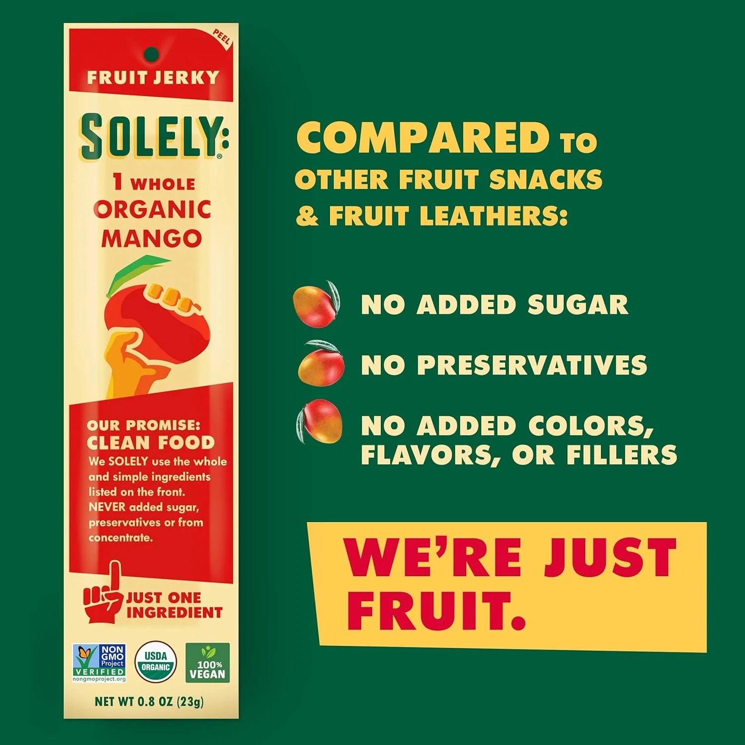 Organic Mango Fruit Jerky Snack, 0.8 oz Sticks, 12-Pack F601
