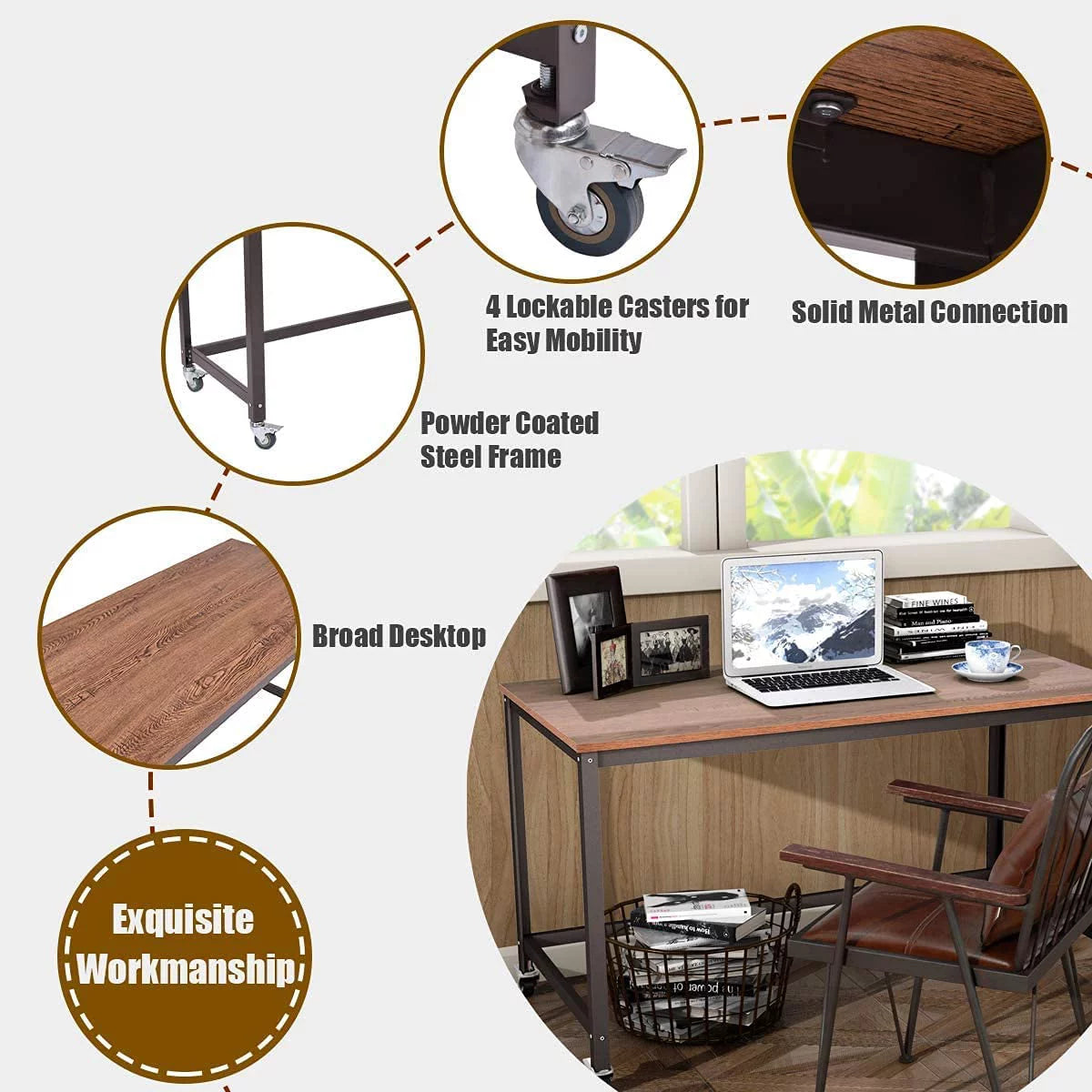 Mobile Rolling Computer Desk with 4 Wheels for Home Office Q20282