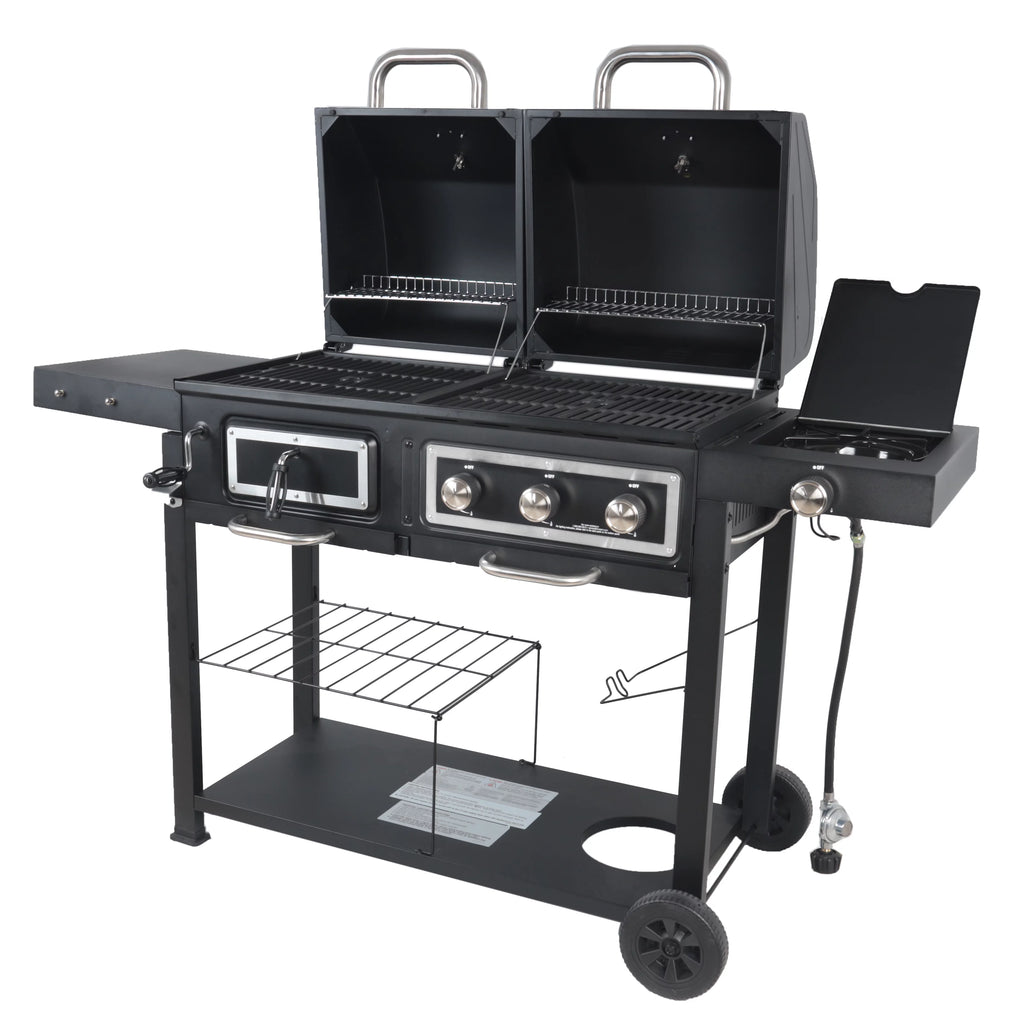 Dual Fuel Gas & Charcoal Combo Grill, Black with Stainless G2724