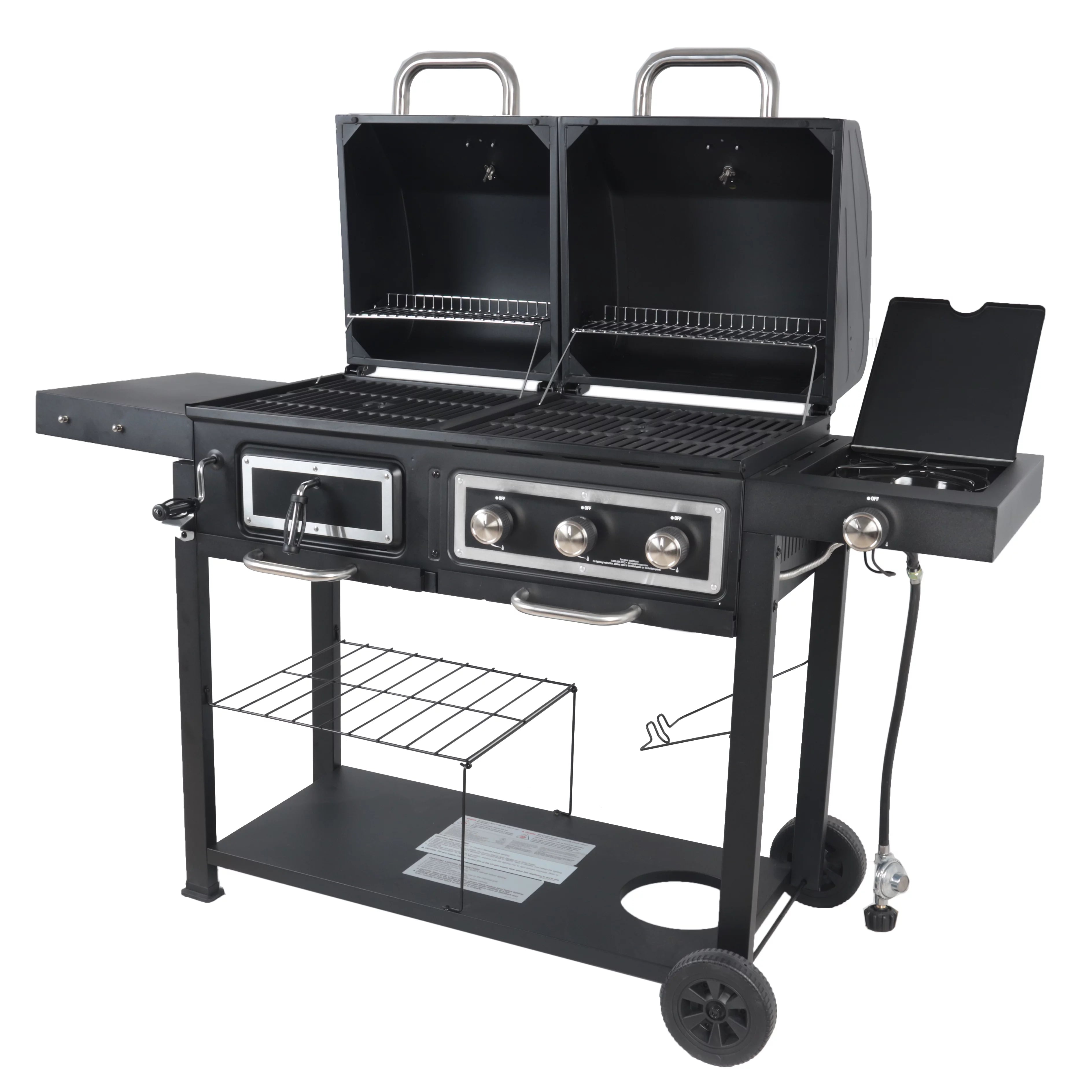 Dual Fuel Gas & Charcoal Combo Grill, Black with Stainless G2724