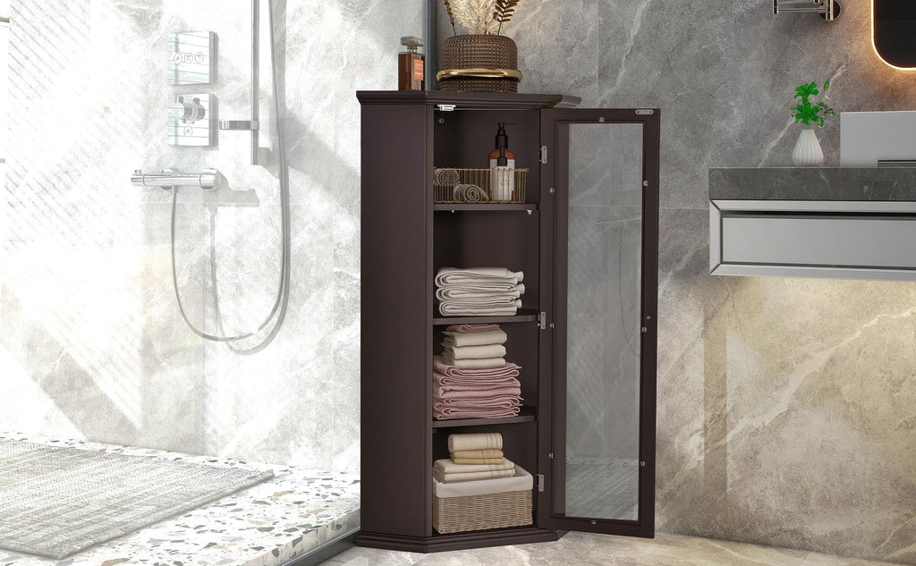 Freestanding Bathroom Cabinet with Glass Door, Corner Storage W61167