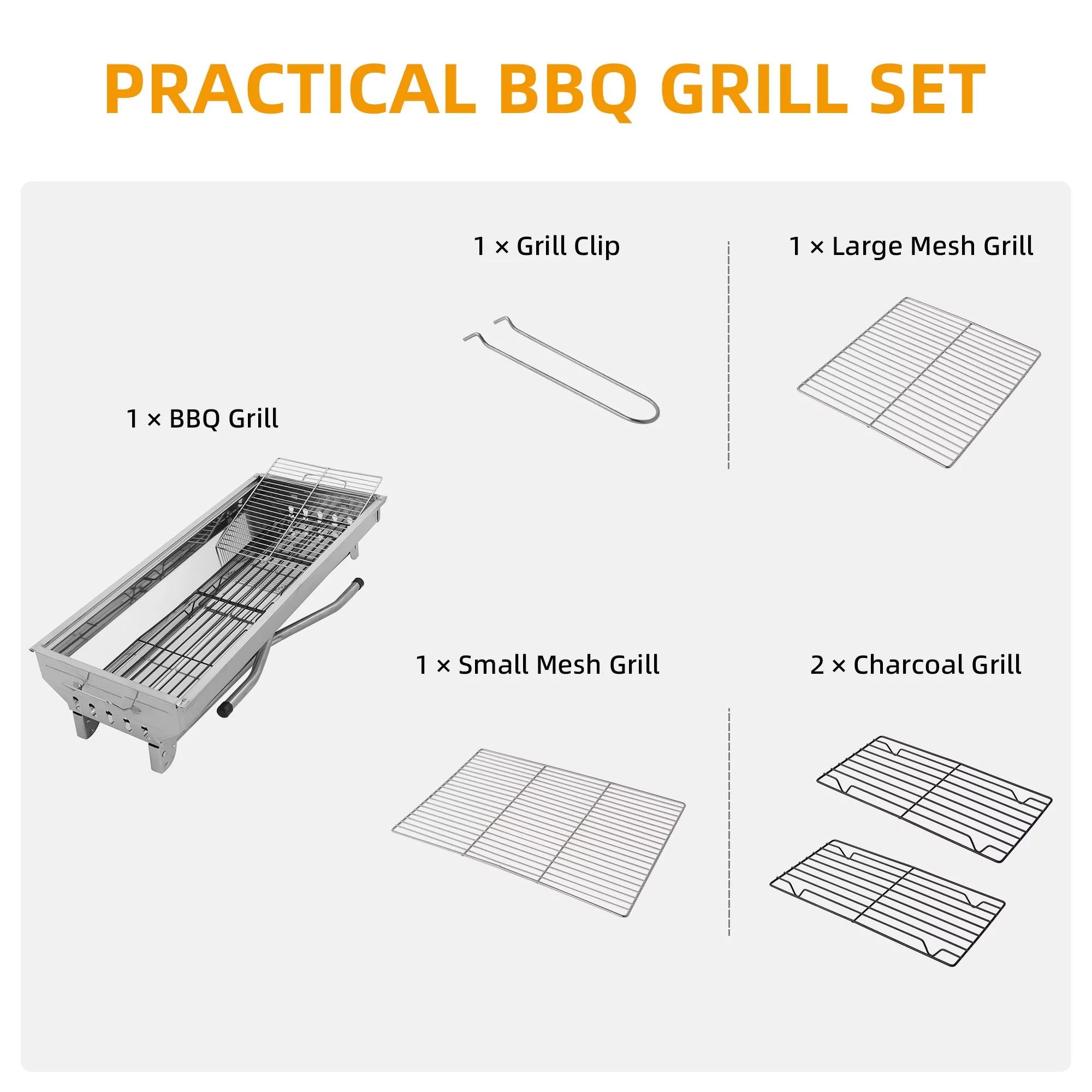 Outdoor Barbecue Portable Charcoal Grill, Stainless Steel Camping Cooker D965304