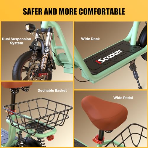 Electric Scooter with Seat, Long Range, Adjustable Handlebar, Dual Suspension V27936