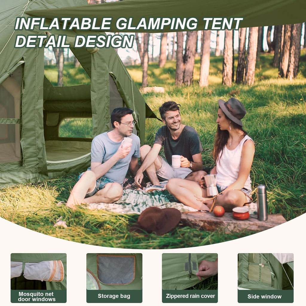 Inflatable Camping Tent with Pump and Stove Jack, 4-6 Person, Waterproof N69712