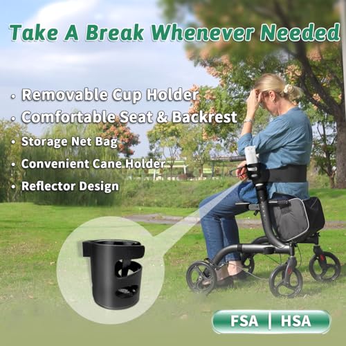 Rollator Walker with Seat, Foldable Lightweight Rolling Walker for Seniors with Brakes J31052
