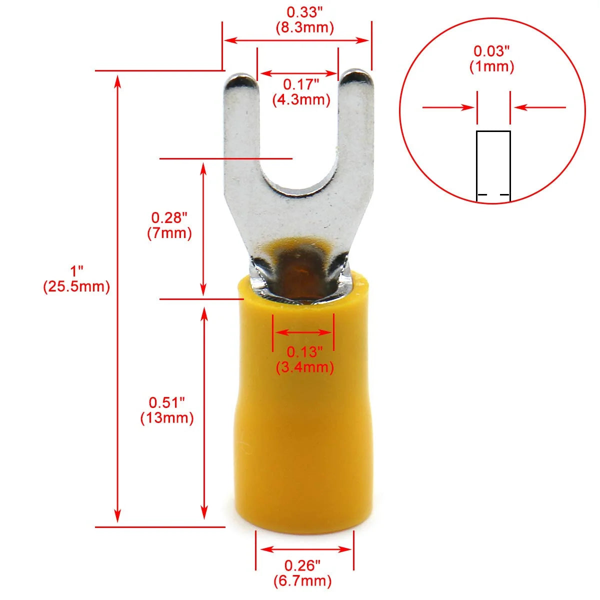 Insulated Fork Spade Wire Connector Crimp Terminal 12-10 AWG Pack of 100 U267484