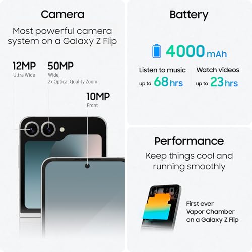 Galaxy Z Flip 6 AI Cell Phone, 256GB Unlocked Android Smartphone, Foldable Design T55062